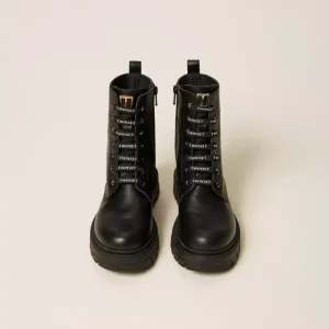Кожени ботуши Twinset с лого